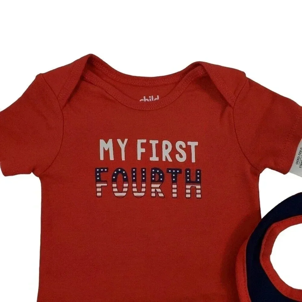 12m Baby Unisex First Fourth Of July One-piece bodysuit and bib Set